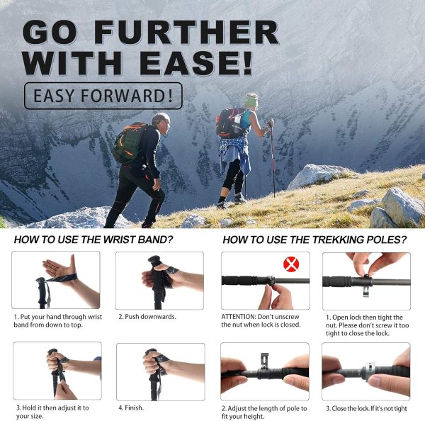 Trekking Hiking Poles Aluminum Hiking Walking Sticks with Quick Adjustable Locks - Comfort Handle - Padded Strap - Snow Baskets Attached-Suitable for Hiking, Walking - Image 3