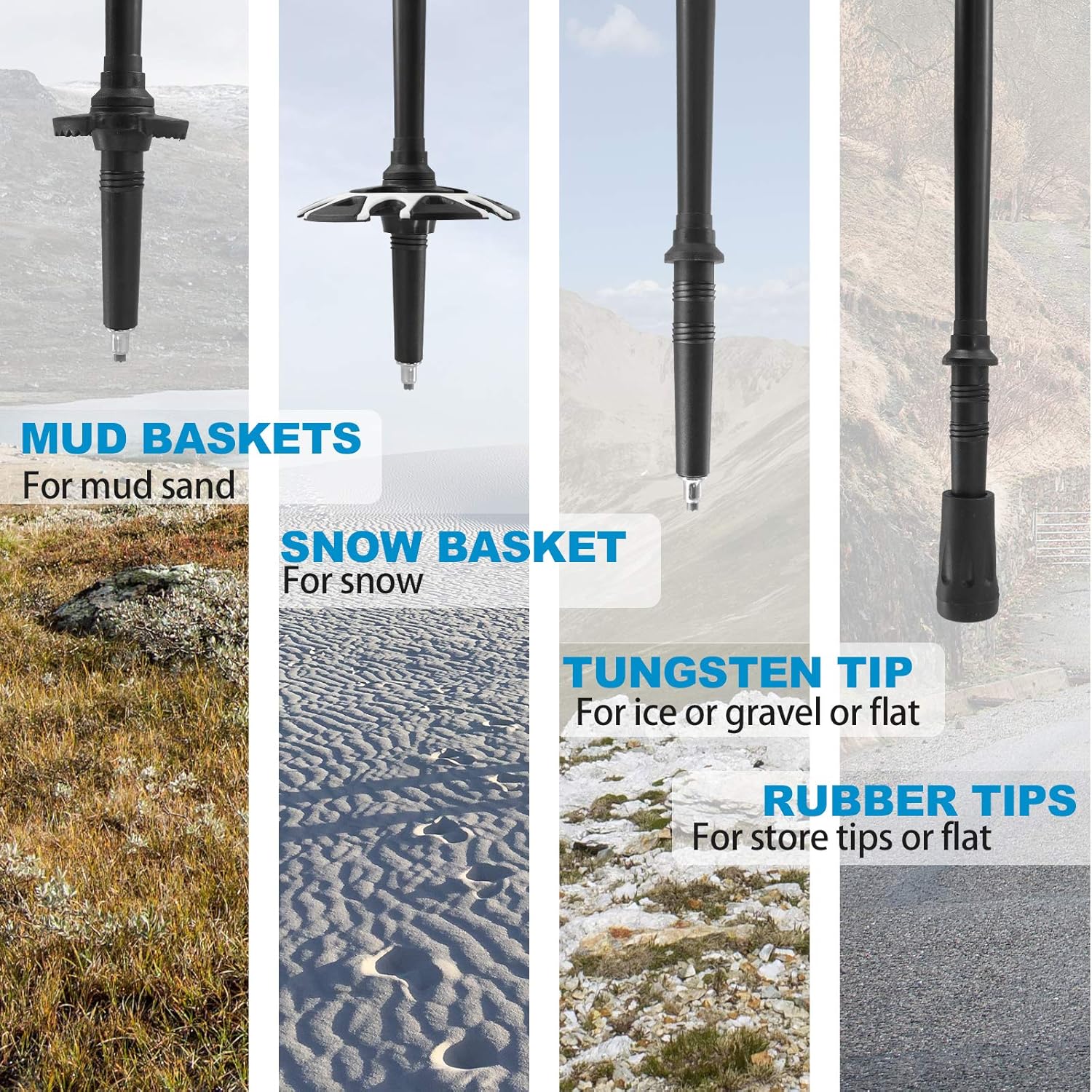 Trekking Hiking Poles Aluminum Hiking Walking Sticks with Quick Adjustable Locks - Comfort Handle - Padded Strap - Snow Baskets Attached-Suitable for Hiking, Walking - Image 6
