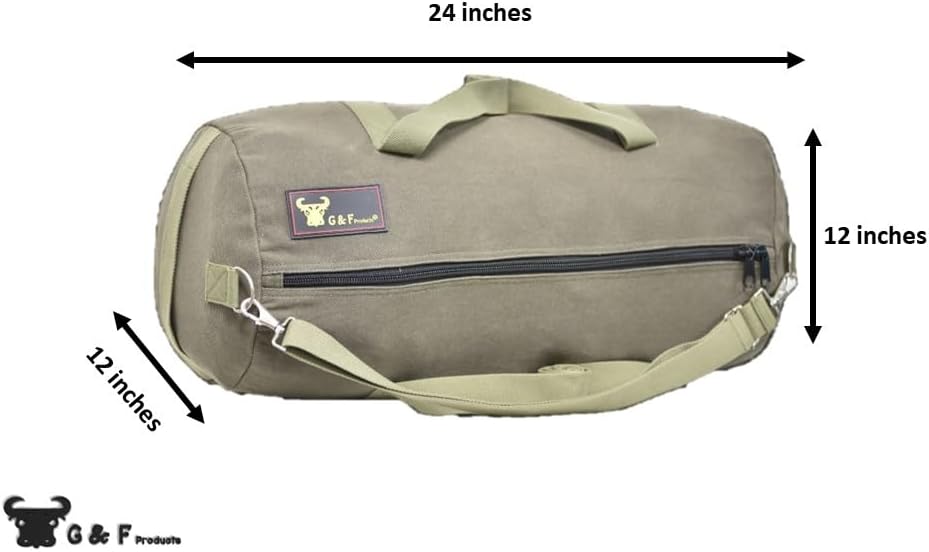 Waxed Canvas All Purpose Military Style Duffle Bag, Water-Resistant, Adjustable Strap, Fully Lined, Double Zipper Closure, heavy Duty, Olive Green - Image 2