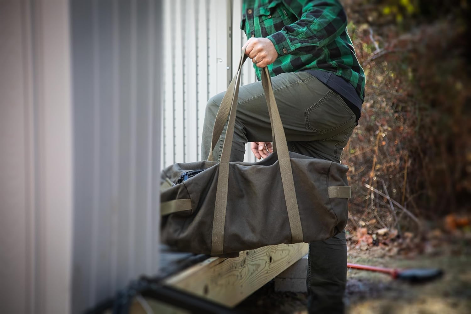Waxed Canvas All Purpose Military Style Duffle Bag, Water-Resistant, Adjustable Strap, Fully Lined, Double Zipper Closure, heavy Duty, Olive Green - Image 12