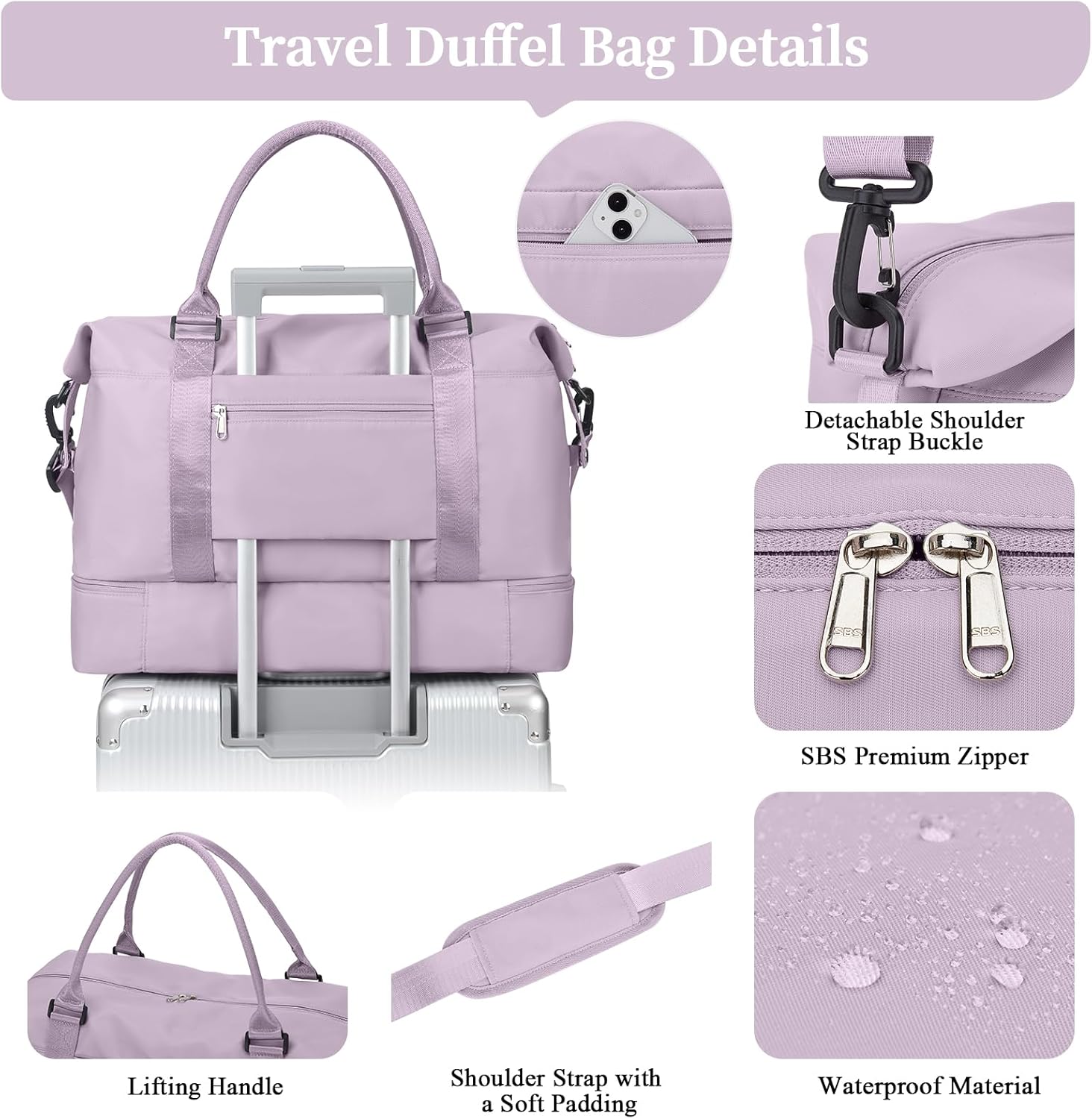 Weekender Bags for Women,Personal Item Travel Bag with Shoes Compartment,Overnight Travel Duffel Bag with Toiletry Bag - Image 7